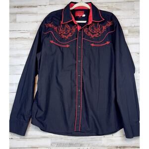 Patron Cito Red Label Embroidered Western Shirt Men's XXL Pearl Snap Black